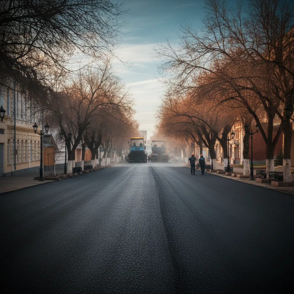 Укладка асфальта катком